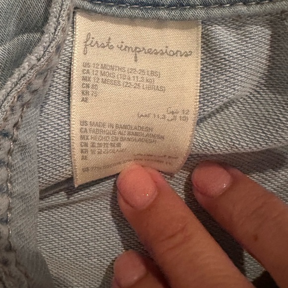 First Impressions Baby Star Print Denim Shortalls Light Wash 12 Months - Picture 5 of 5